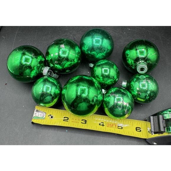 Max Eckardt 1950’s Shiny Brite Mercury Green Glass Christmas Ornaments -LO4 - Picture 2 of 9